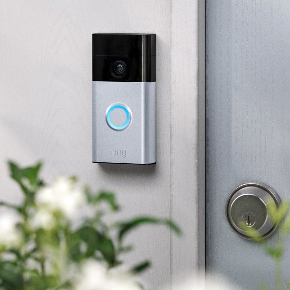 Security and Safety Close-up of a Ring video doorbell camera installed at a residential front door, providing smart security and monitoring services from AP Plumbing and Electrical Services