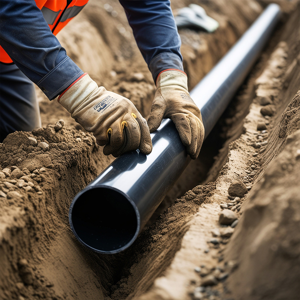 Toilet Plumbing Plumbers laying and connecting new sewer or water pipes in an outdoor trench for toilet and drainage system installation by AP Plumbing and Electrical Services